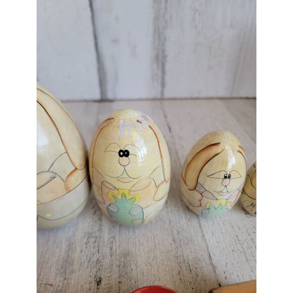 Easter bunny Russian stacking egg wooden vintage figure decor - Picture 5 of 14